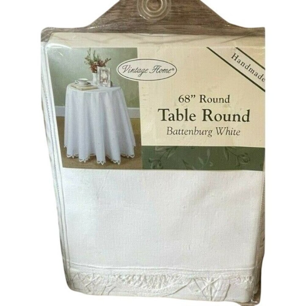 Vintage Home Tablecloth Handmade 68" Round Battenburg White 100% Cotton Sealed - Picture 5 of 9